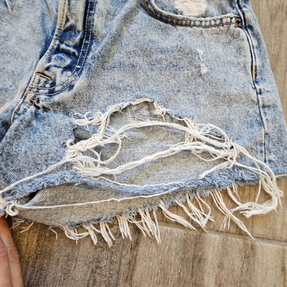 GRLFRND Helena High-Rise Distressed‎ Cut-Off Denim Shorts Women’s 25 Light Wash